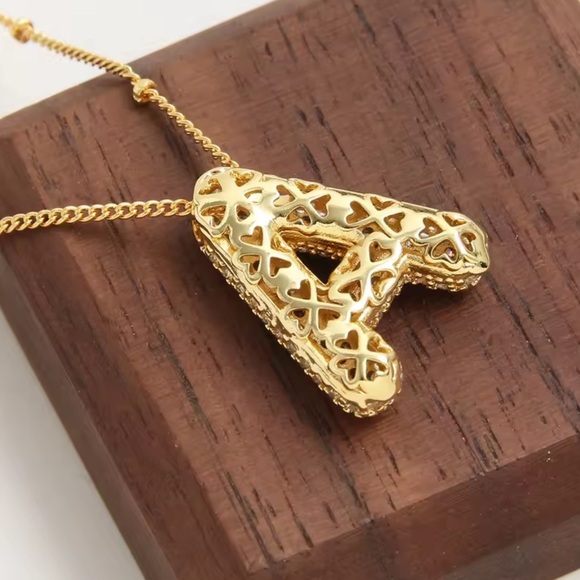 A Gold Initial Necklace with Sparkling Letter Pendant" - Picture 8 of 9